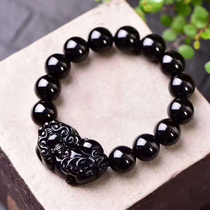 Black Obsidian Pixiu Wealth Bracelet for Men – Feng Shui Money Luck Talisman