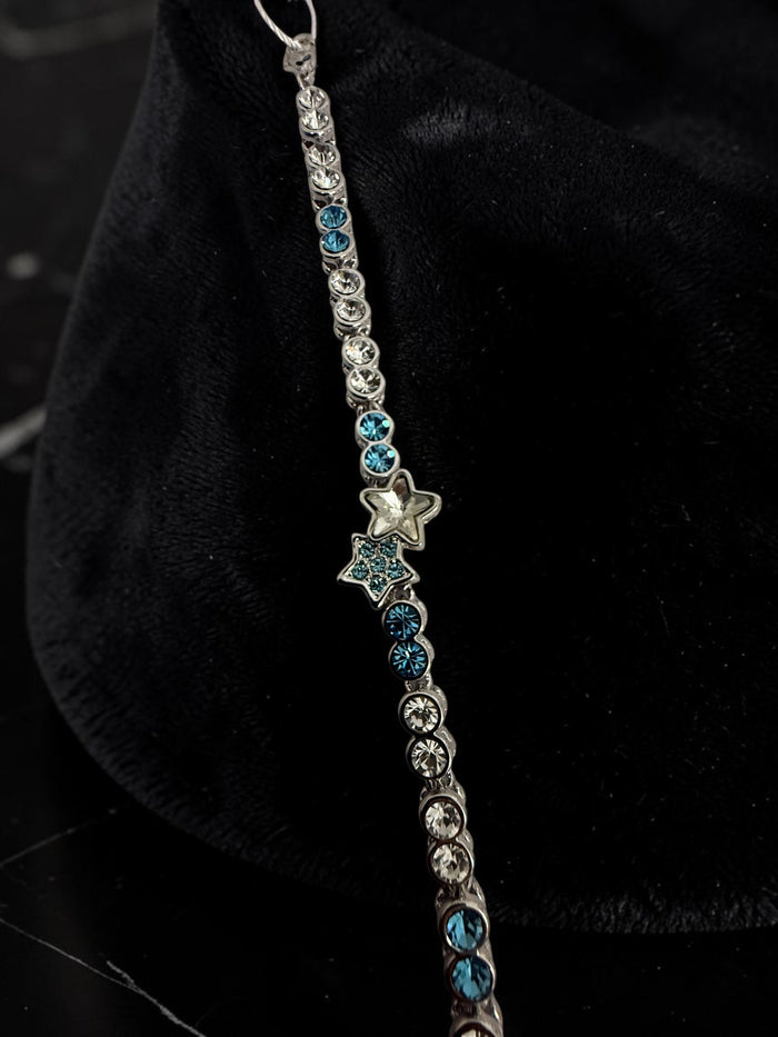 Blue & Clear Crystal Star Bracelet – Silver-Tone Celestial Tennis Bracelet for Women 7070
