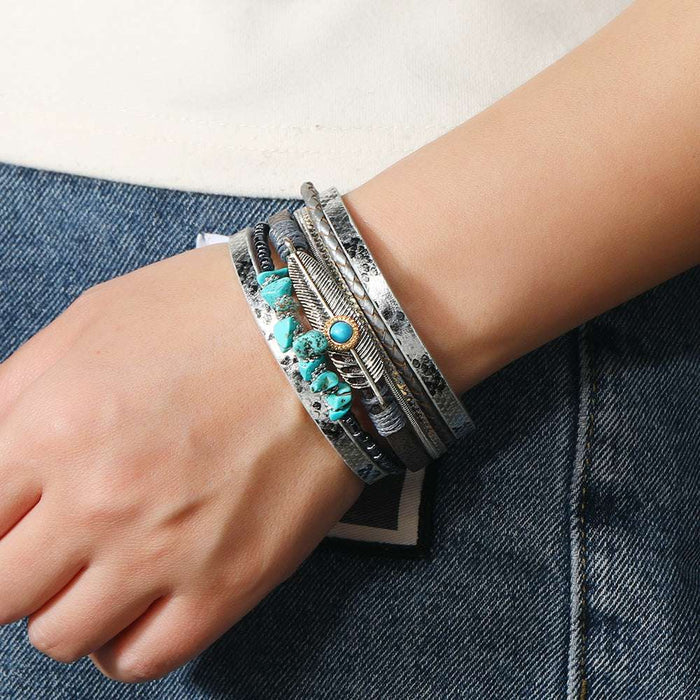 boho chic turquoise and leather wrap bracelet gift