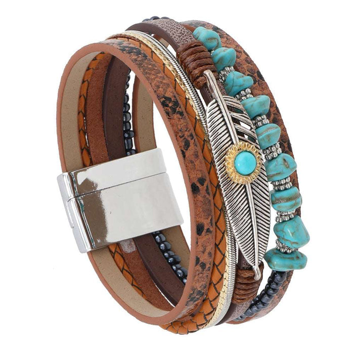 Leather Bracelet with Turquoise Stones