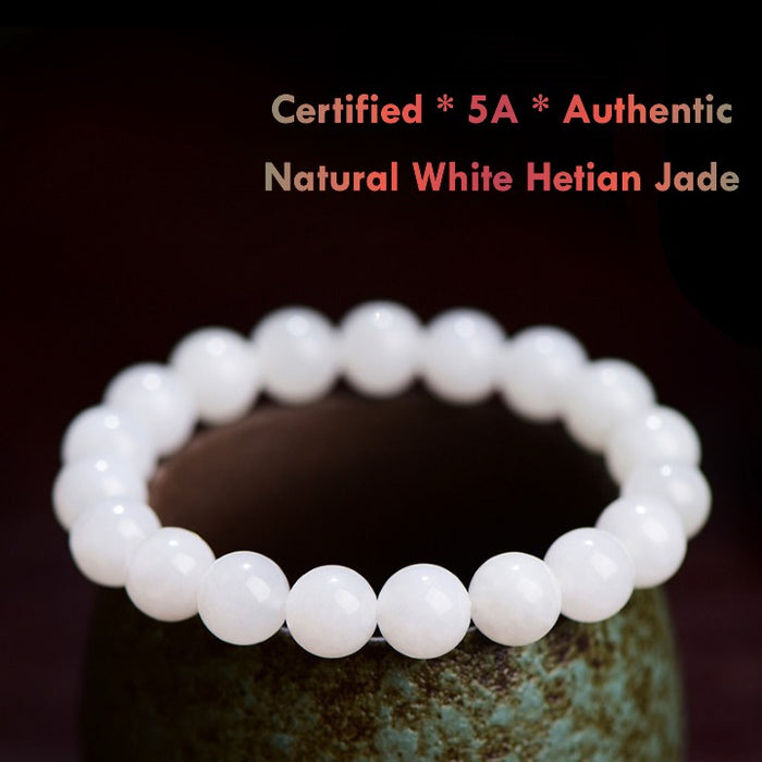 5A White Hetian Jade bead bracelet real natural jade