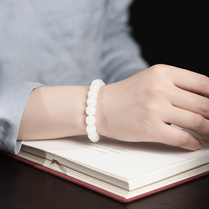 5A White Hetian Jade bead bracelet real natural jade