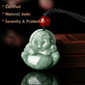 Certified Burmese Jadeite Laughing Buddha Pendant Necklace – Green Jade