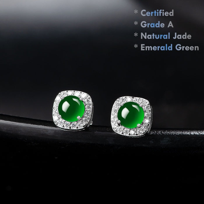 certified emerald green jadeite stud earrings 925 silver