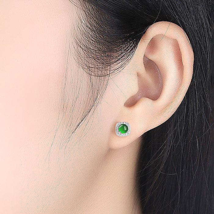 natural jade stud earrings for women green jade jewelry