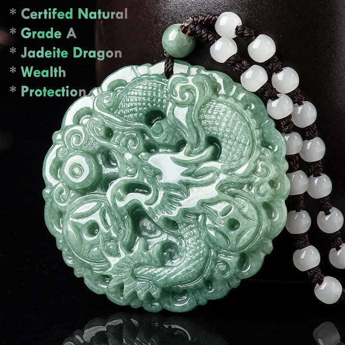 Certified Grade A Jadeite Dragon Pendant Necklace for Men