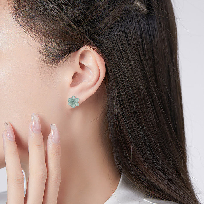 Certified Grade A Blue Water Jade Earrings — Natural Jadeite Flower Studs