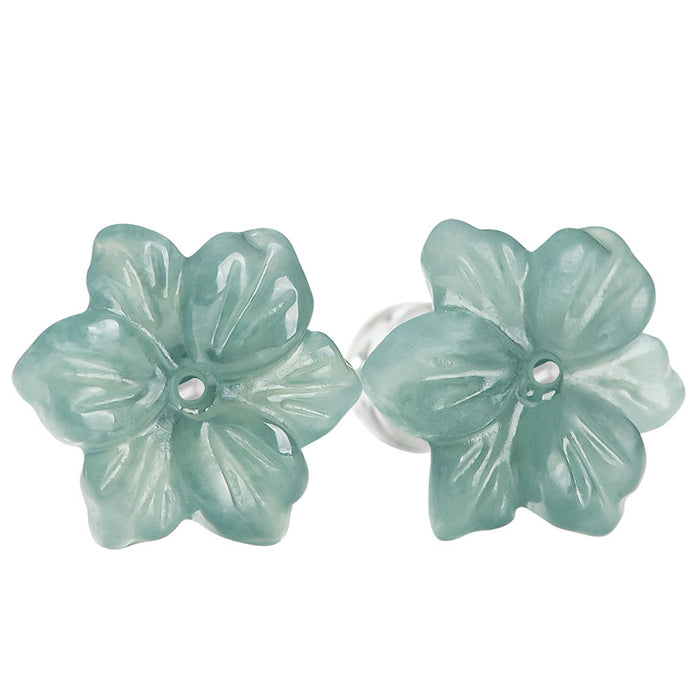 Certified Grade A Blue Water Jade Earrings — Natural Jadeite Flower Studs