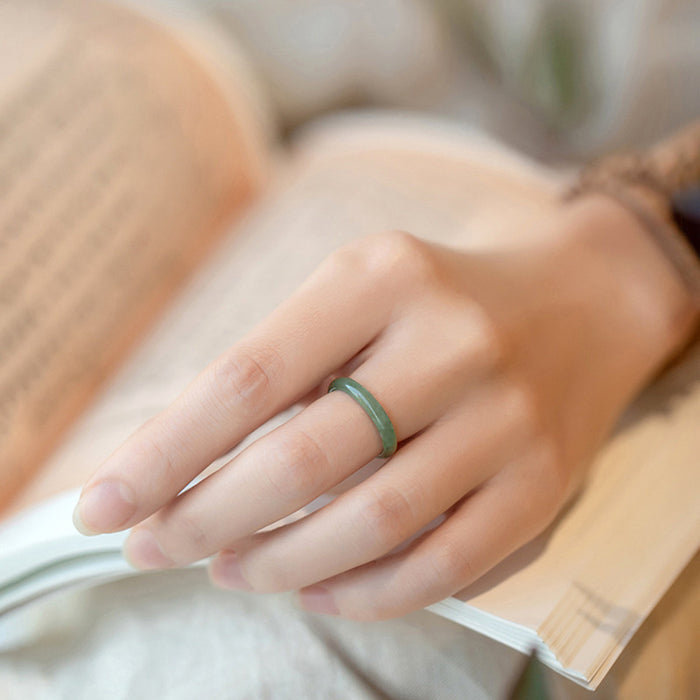 Certified Grade A Green Jadeite Jade Ring Thin Band