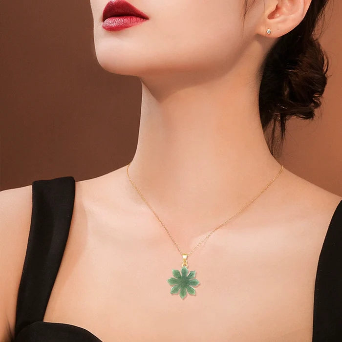 Sunflower jadeite necklace worn as elegant natural jade jewelry for everyday style