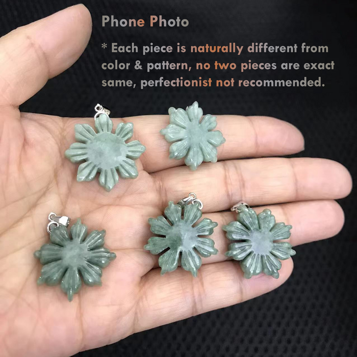 Natural green jadeite sunflower pendant hand carved from certified Grade A jade
