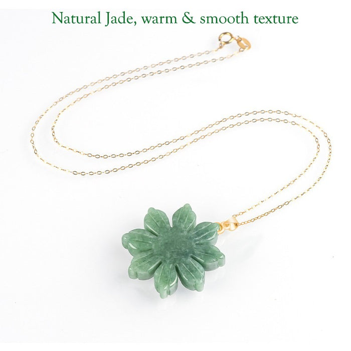 Pure titanium necklace chain paired with natural jadeite sunflower pendant