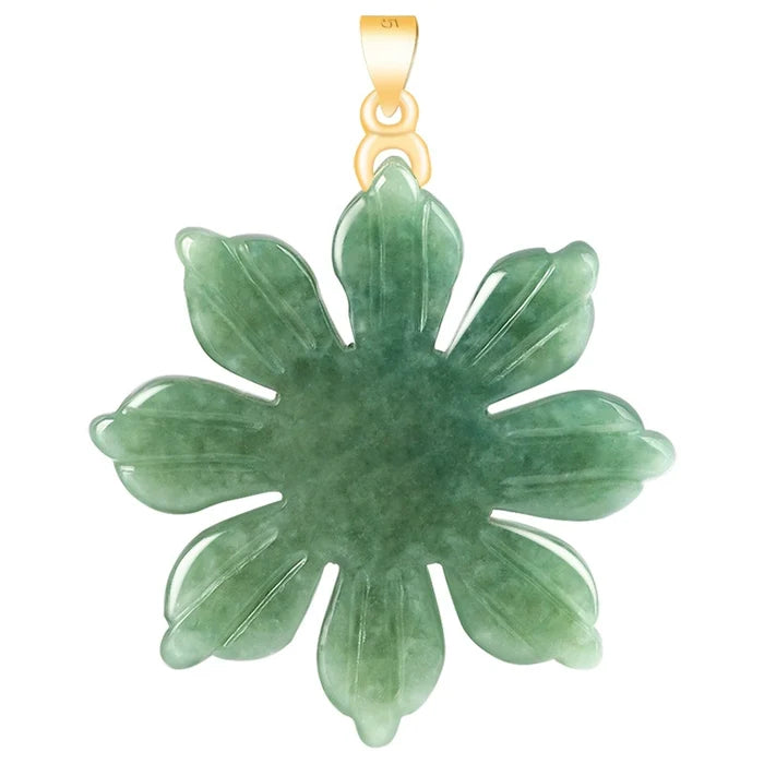 Natural green jadeite sunflower pendant hand carved from certified Grade A jade