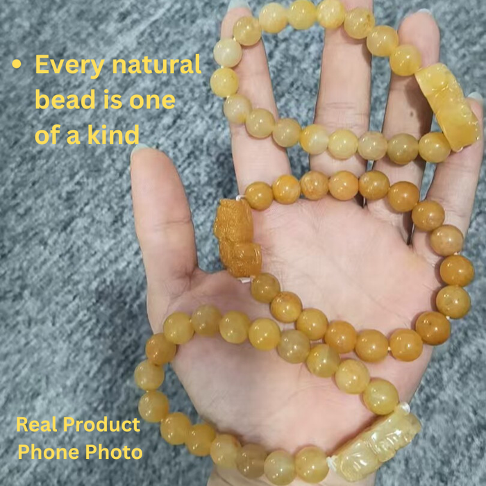 Certified Natural Golden Silk Jade Pixiu Bracelet Natural Color Variant Compare