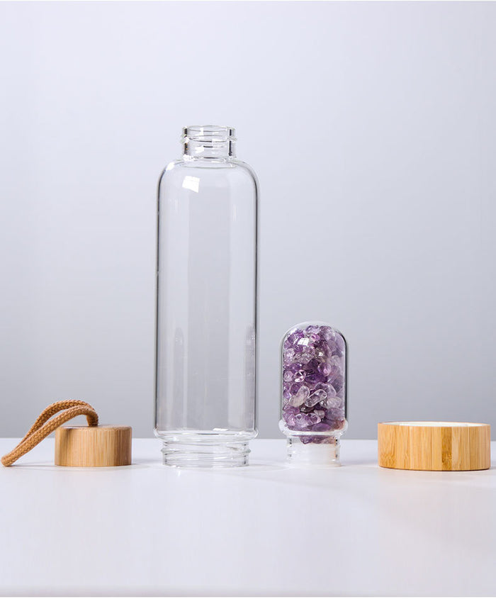 gemstone infused water bottle clear quartz amethyst citrine swap base