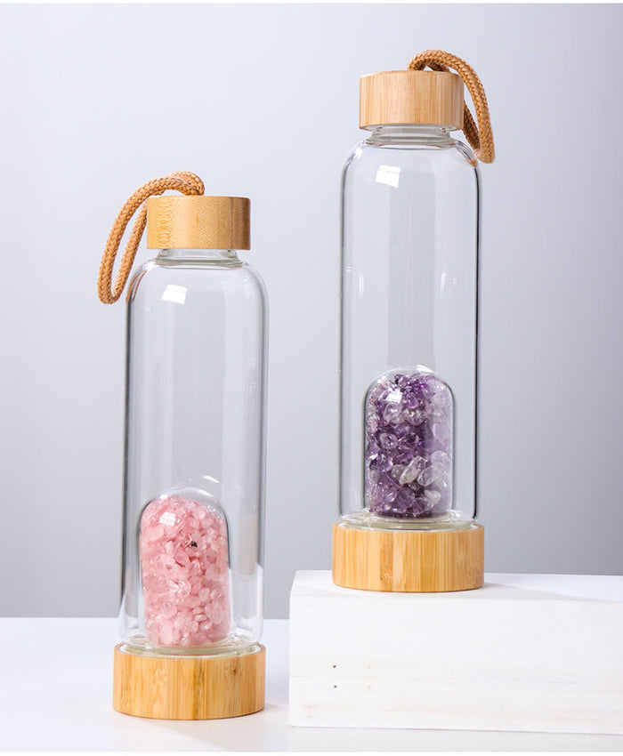 gemstone infused water bottle clear quartz amethyst citrine swap base