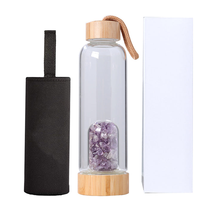 premium glass crystal water bottle eco bamboo lid wellness hydration