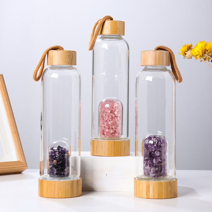 premium glass crystal water bottle eco bamboo lid wellness hydration
