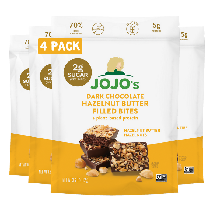Dark Chocolate HAZELNUT BUTTER FILLED BITES + Plant-Based Protein