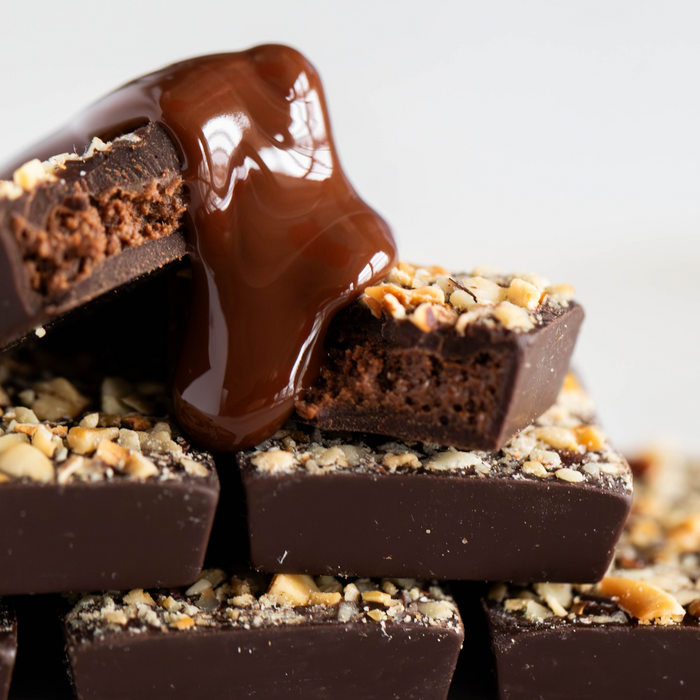 Dark Chocolate HAZELNUT BUTTER FILLED BITES + Plant-Based Protein