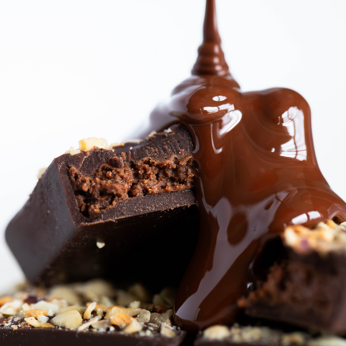 Dark Chocolate HAZELNUT BUTTER FILLED BITES + Plant-Based Protein