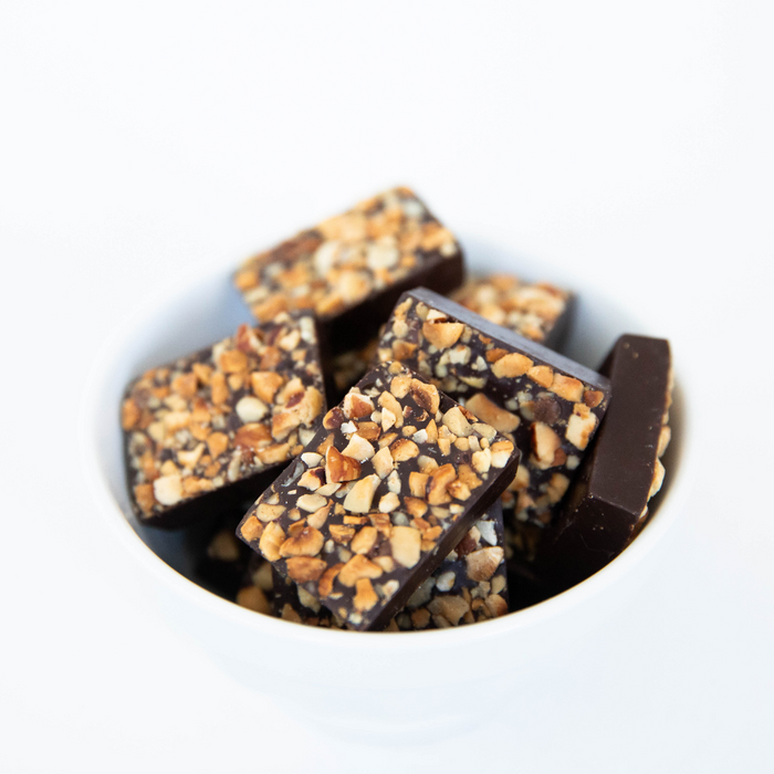 Dark Chocolate HAZELNUT BUTTER FILLED BITES + Plant-Based Protein