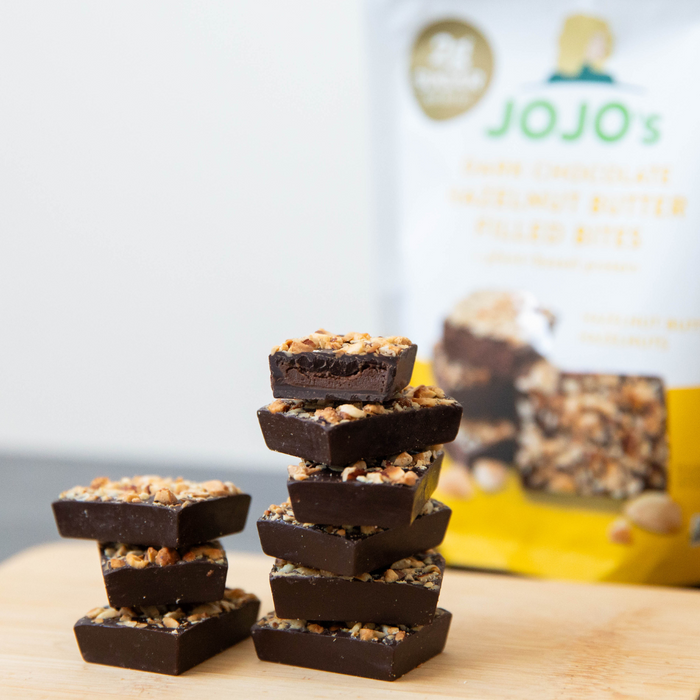Dark Chocolate HAZELNUT BUTTER FILLED BITES + Plant-Based Protein