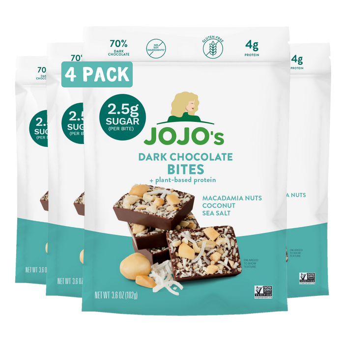 Dark Chocolate MACADAMIA COCONUT SEA SALT BITES + Plant-Based Protein