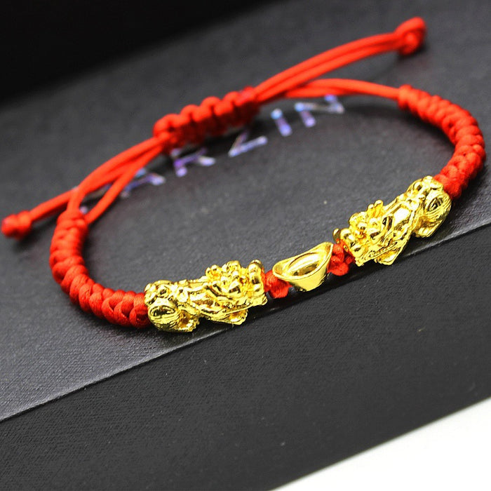 Pixiu Wealth Protection Bracelet with Ingot on Red String