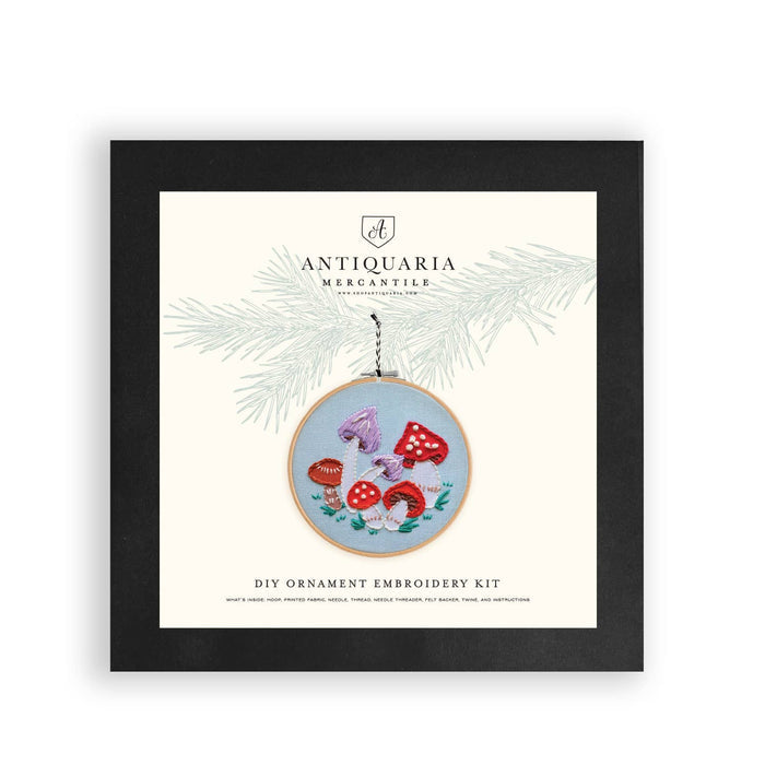 Embroidered Christmas Mushrooms DIY Ornament Kit