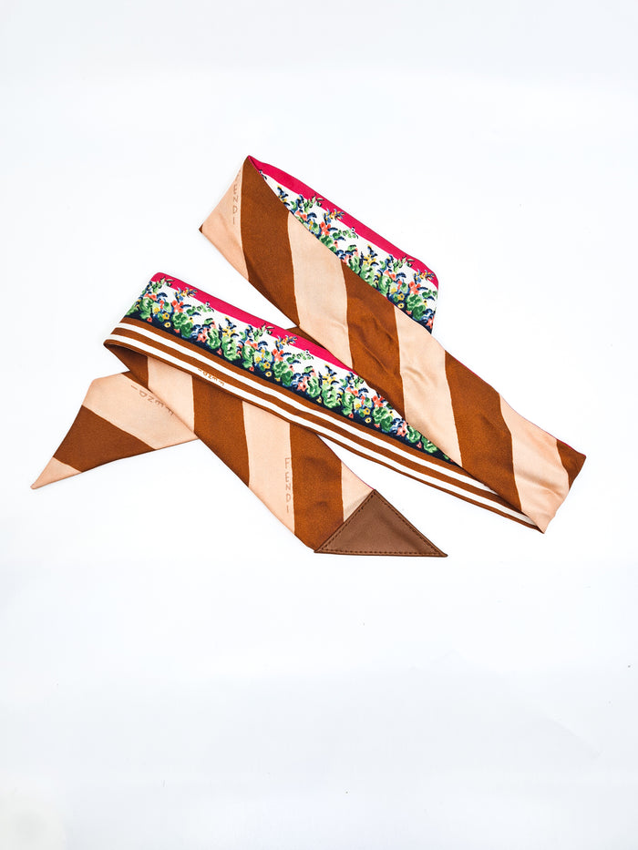 FENDI Wrappy Floral Silk Bandeau Leather Tipped - eurotrash