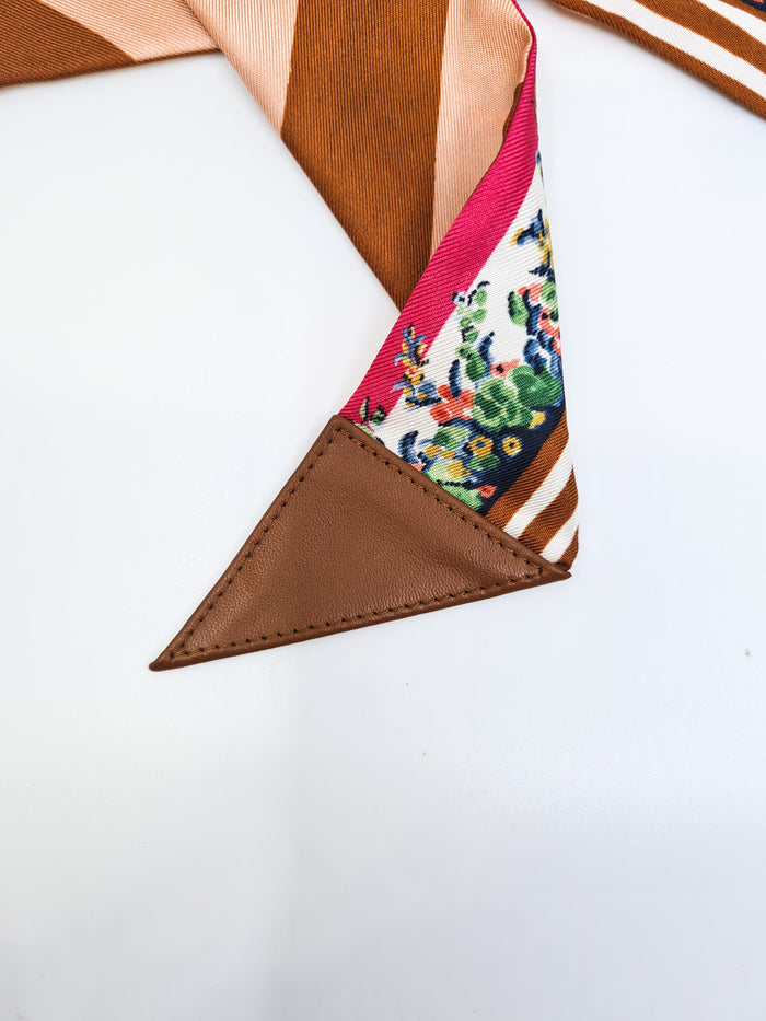 FENDI Wrappy Floral Silk Bandeau Leather Tipped - eurotrash