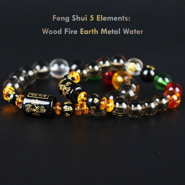 Five Elements Feng Shui Protection Bracelet with Tea Crystal Beads