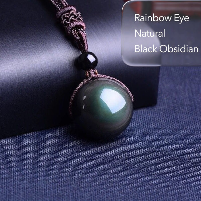 Feng Shui Rainbow Eye Black Obsidian Protection Necklace 16mm Pendant