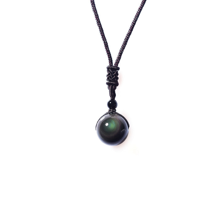 Feng Shui Rainbow Eye Black Obsidian Protection Necklace 16mm Pendant