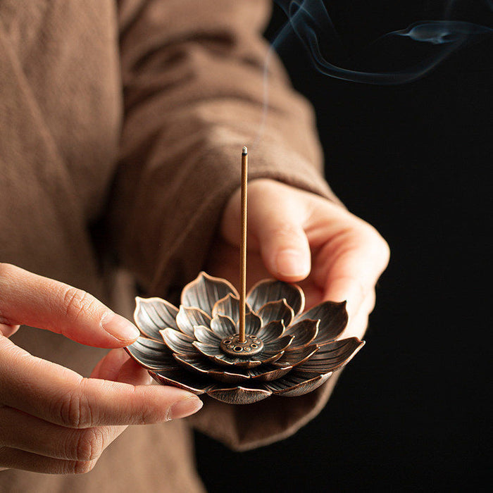 feng shui red copper lotus incense burner meditation decor