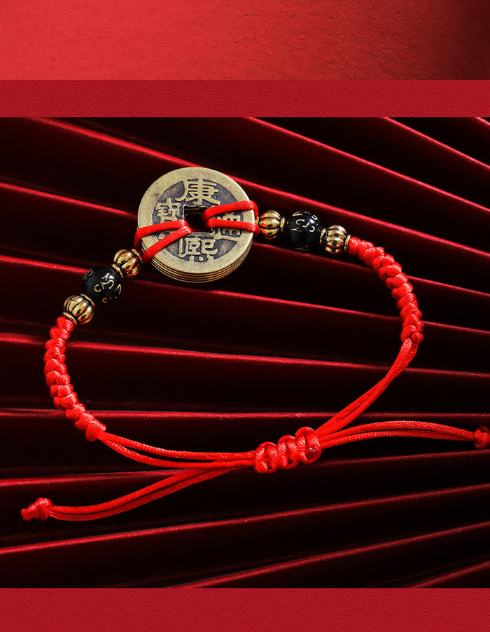 lucky red bracelet with ancient coin charm