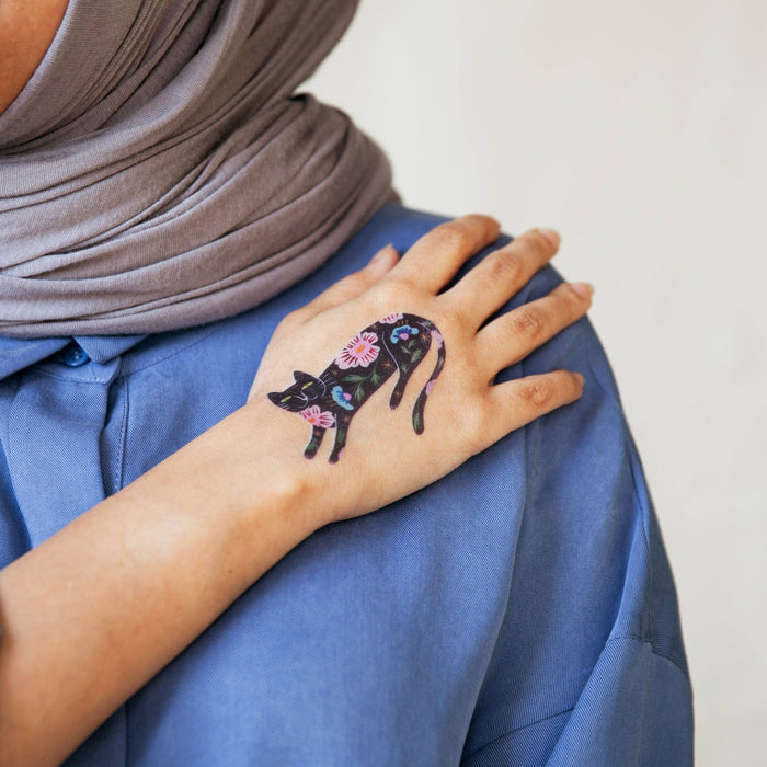 Flower Cat Tattoo Pair - The Regal Find