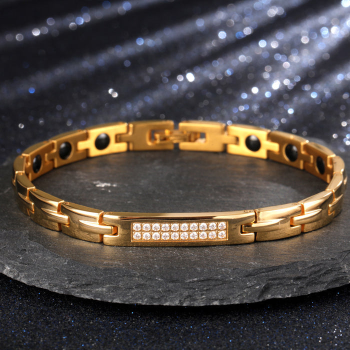 Women’s Gold Titanium Magnetic Bracelet Close-Up Germanium Magnet Accents