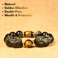 Golden Obsidian Double Pixiu Bracelet for Men front view