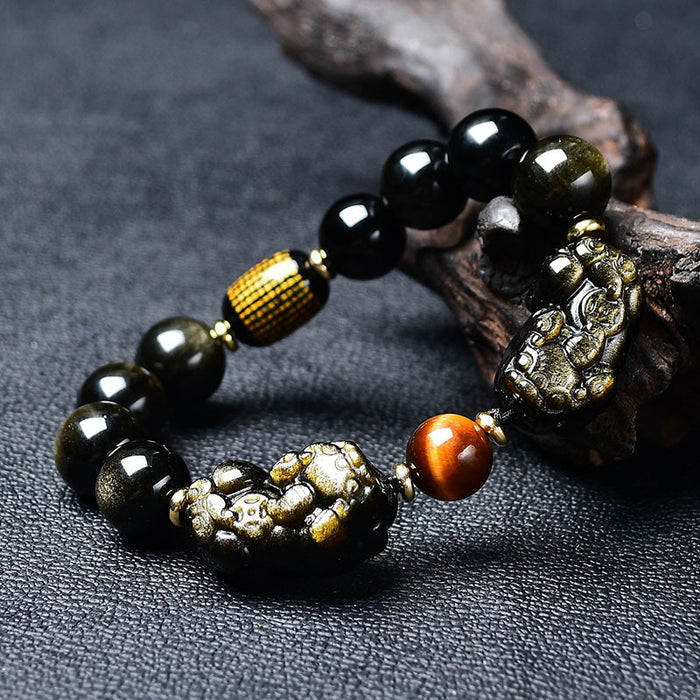 Golden Obsidian Pixiu bracelet side angle detail