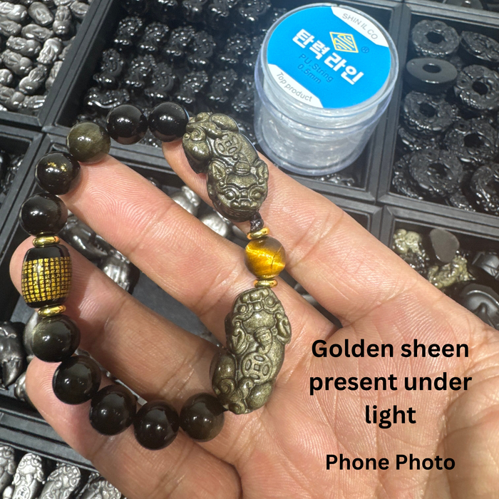 Genuine Golden Obsidian bracelet showing natural golden sheen