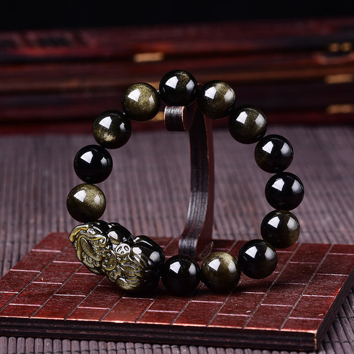 Golden Obsidian Pixiu Bracelet for Men – Single Pixiu Design Feng Shui Jewelry