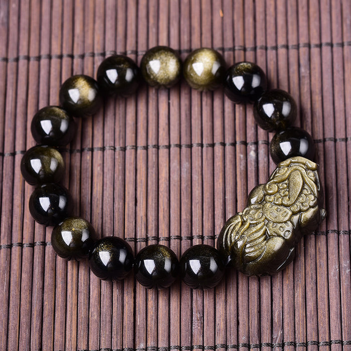 Men’s Golden Obsidian Wealth Bracelet – Close Up Shimmer Effect