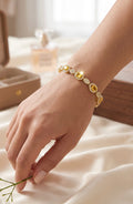 Golden Yellow Oval Crystal Halo Tennis Bracelet for Women – Gold Tone with Jewelry Gift Box 7071