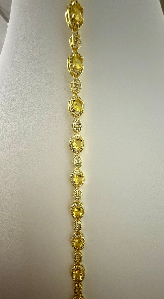 Golden Yellow Oval Crystal Halo Tennis Bracelet for Women – Gold Tone with Jewelry Gift Box 7071