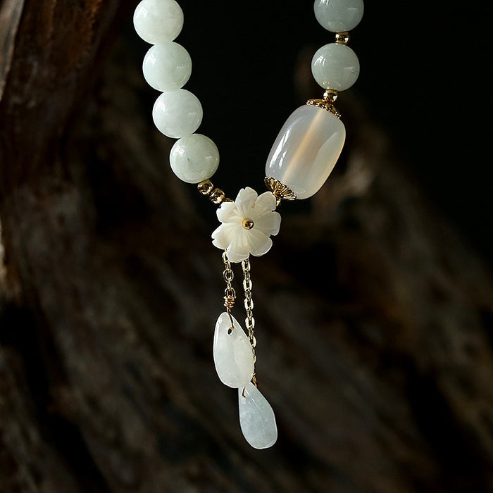 Natural Jade Bead Bracelet with Gold Accents