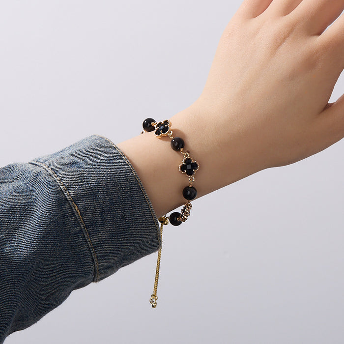 green agate four leaf clover bracelet women gold chain adjustable