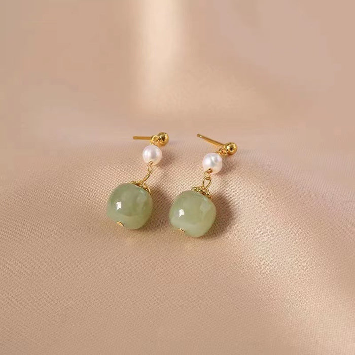 real jade bead dangle earrings for women