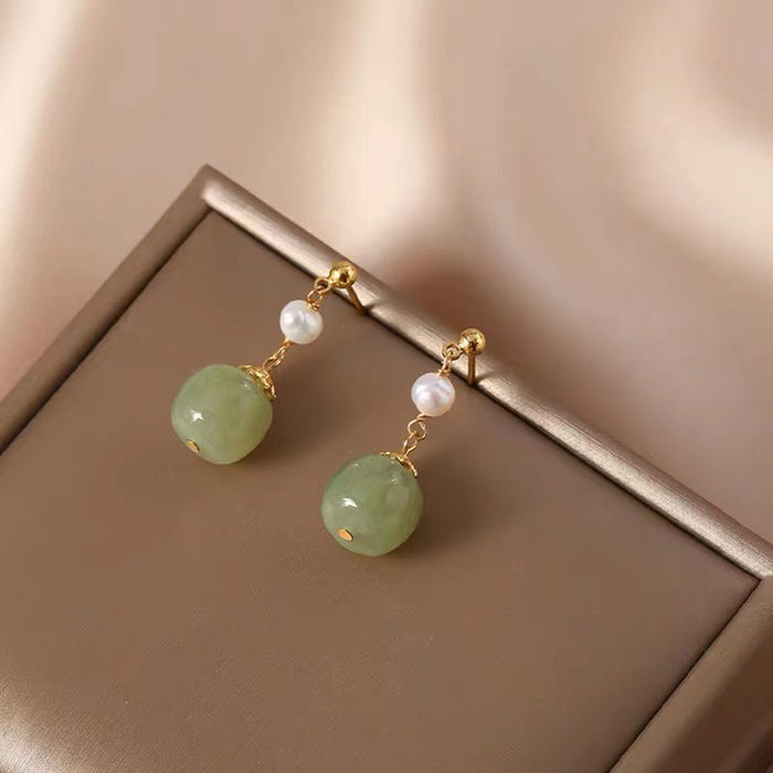 real jade bead dangle earrings for women